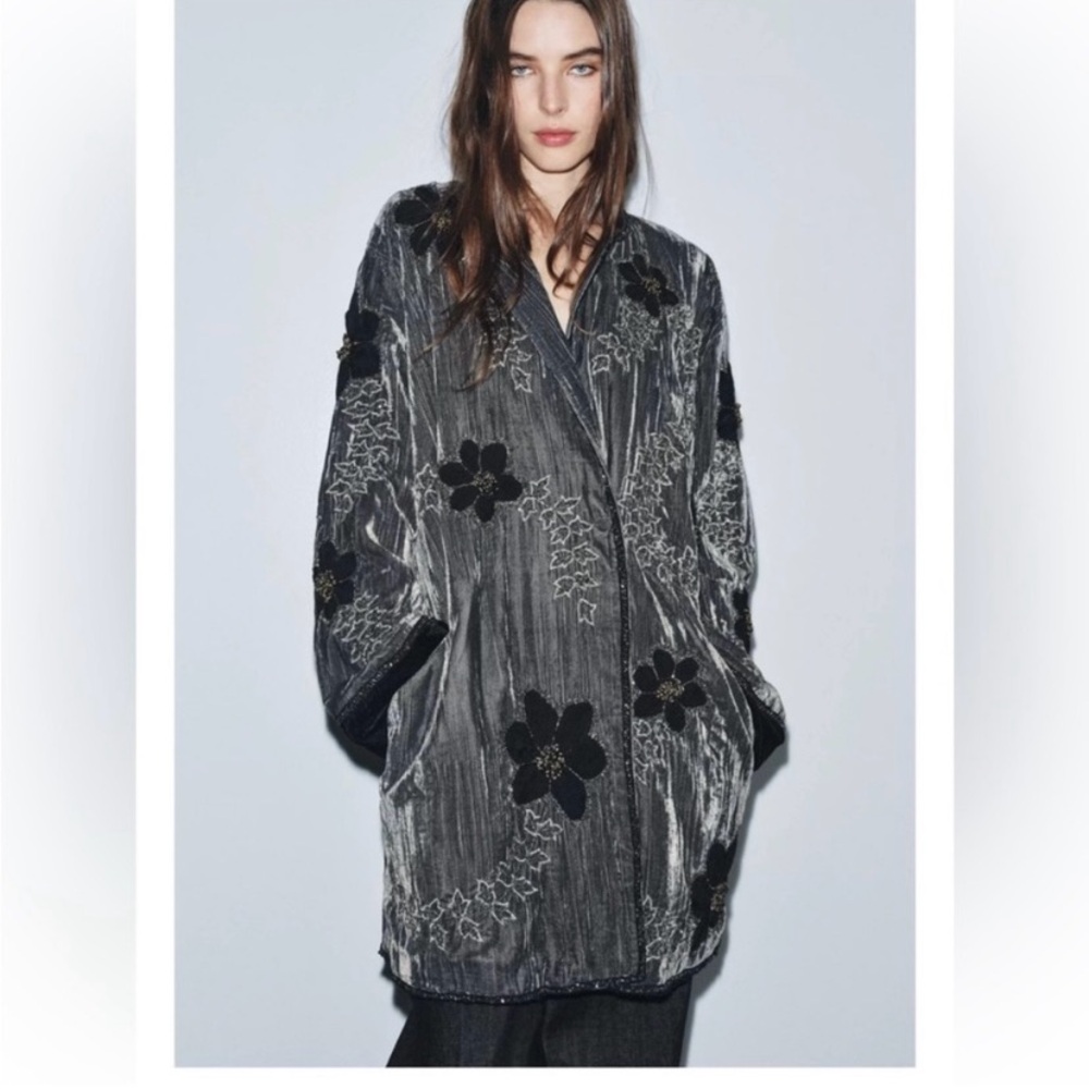 ZARA Embroidered Velvet Kimono